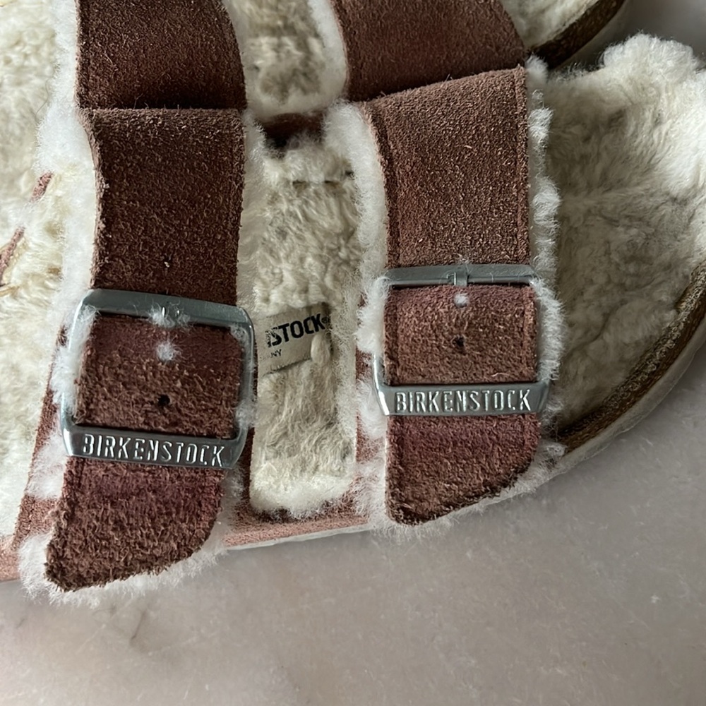 Birkenstock Arizona Shearling Suede Leather Pink Clay Double Strap Sandals 7US - Picture 11 of 17